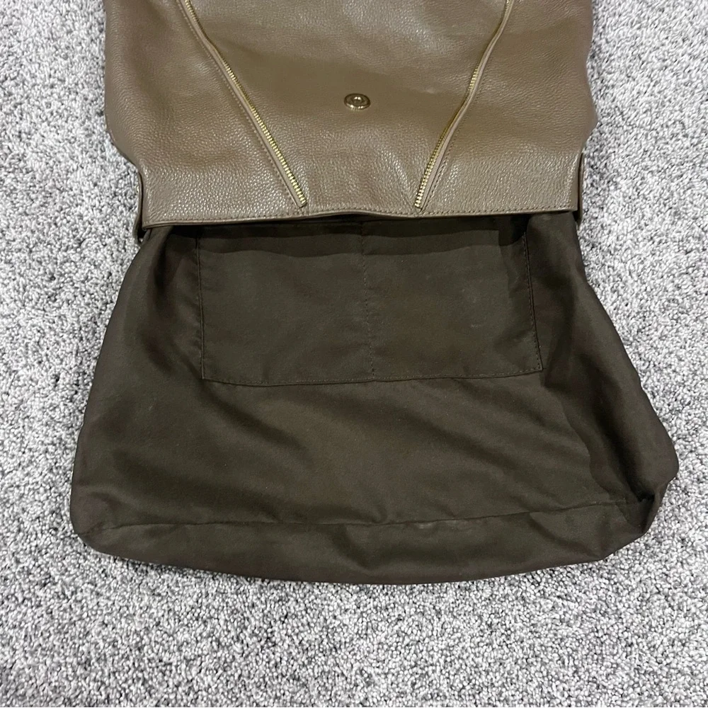 Onna Ehrlich Brown Green Genuine Leather Hobo Shoulder Bag Flap Close